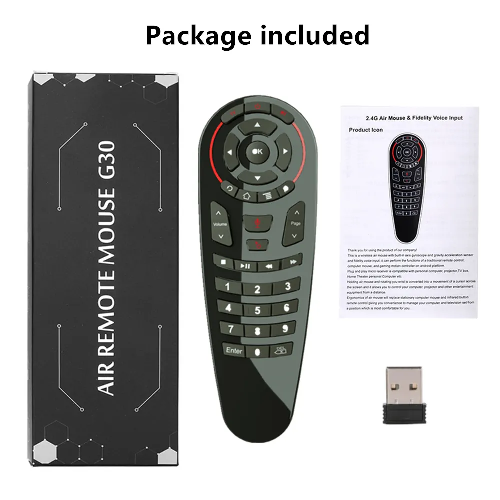 G30S Aero Mouse Wireless Google Voice Air Mouses 33 Keys IR Läror Gyro Smart Fjärrkontroll för Android TV Box Mini PC
