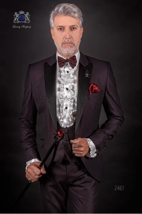 Smoking da sposo moda rosso scuro nero risvolto Groomsmen abito da sposa da uomo 2019 giacca da uomo stile giacca da 3 pezzi (giacca + pantaloni + gilet + cravatta) 1087