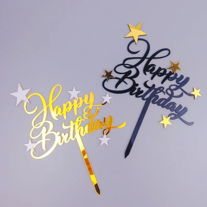 Shiny Happy Birthday Cake Topper Lovely Star Cupcake Toppers Cake Picks Decorazione torta Compleanno per bambini ZC2510