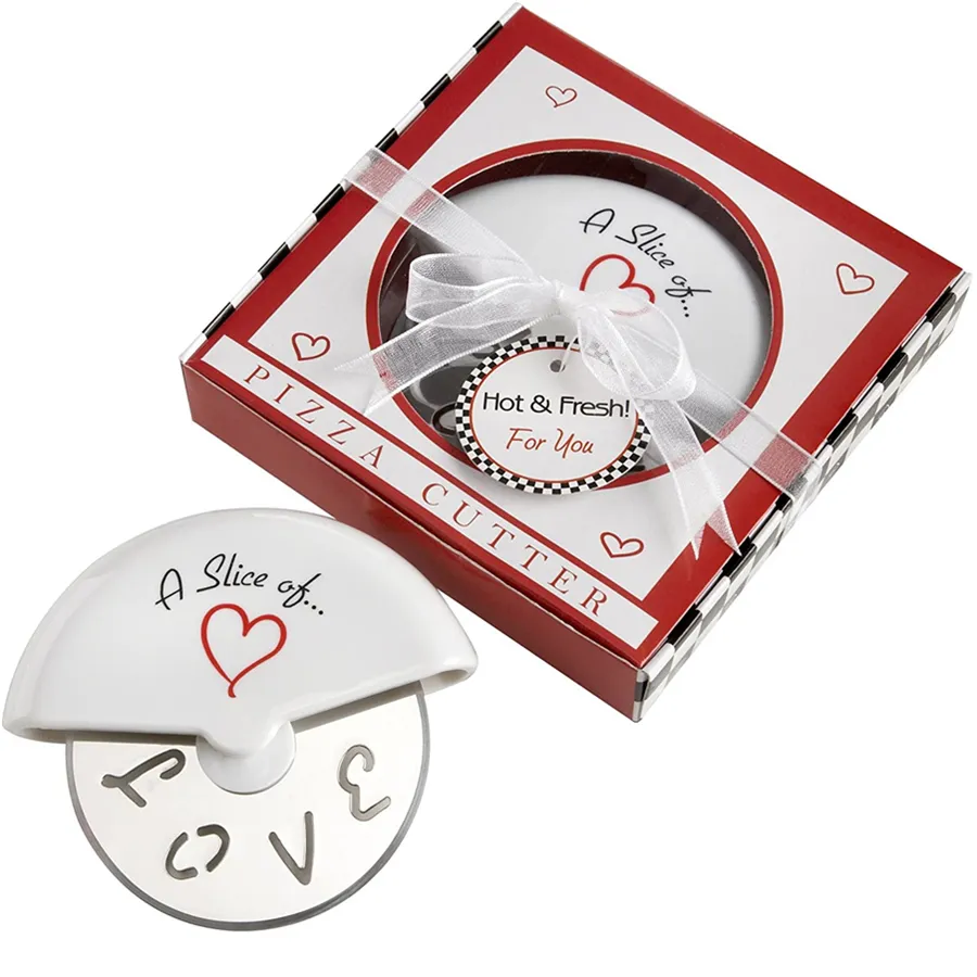 Pastry Tools A Slice of Love Stainless Steel Pizza Cutter in Miniature Pizza Box Baby Shower Gifts & Wedding Favors XBJK2003