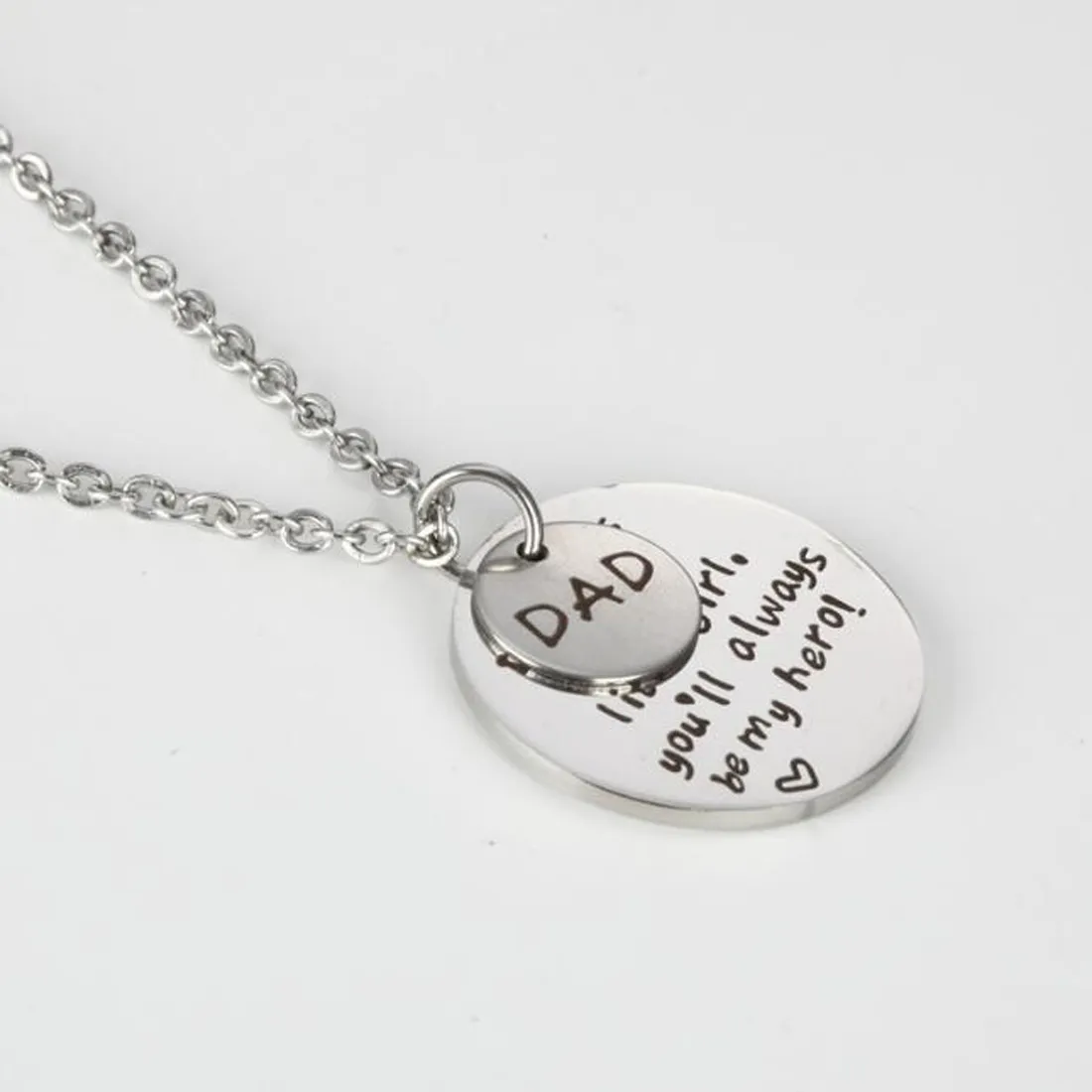 Stainless Steel Round Pendant Necklace I'll Always Be Your Little Girl, You'll Always Be My Hero Pendant Necklace for Father's day Gift