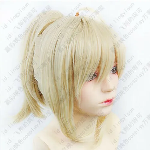 298 Fate Stay Night Saber Cosplay Wig light Gold/blond Color Clip Ponytail