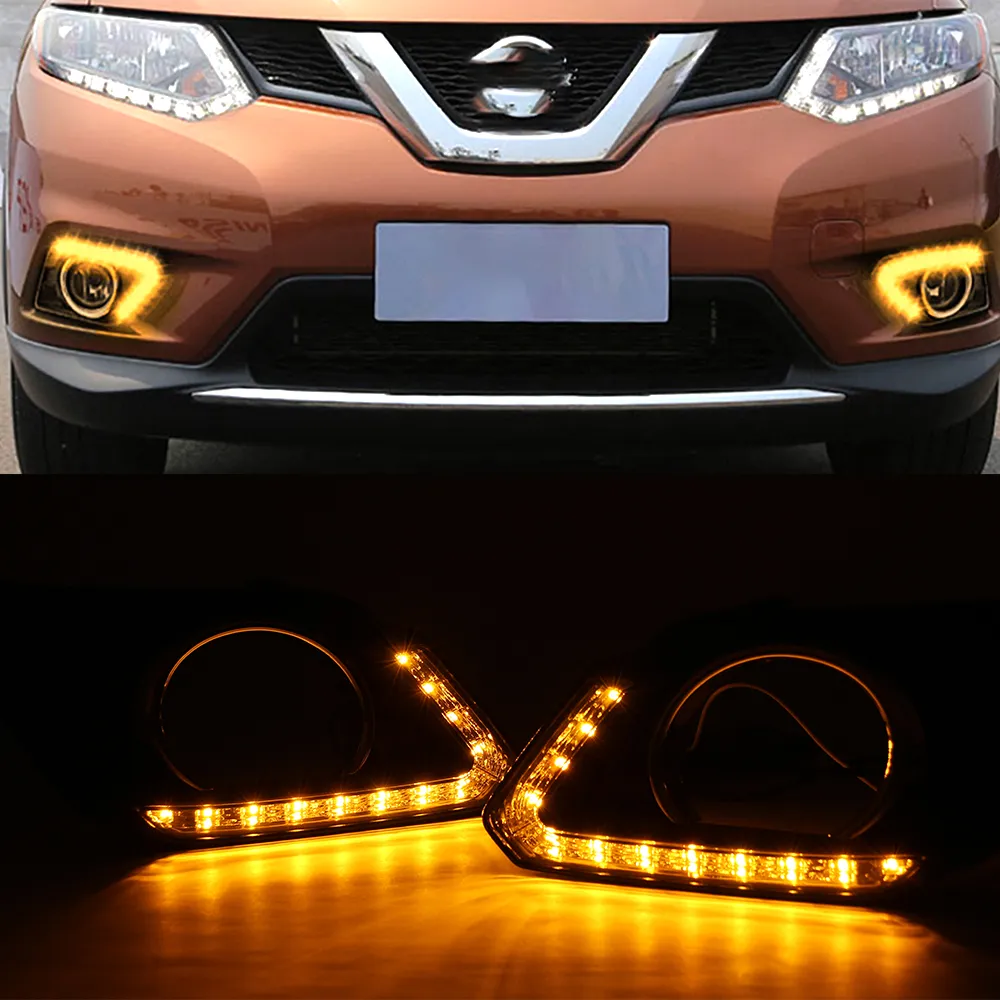 1 Set Daytime Running Lights Daylight Fog light cover Foglamp LED DRL For Nissan X-Trail Xtrail X trail 2014 2015 2016