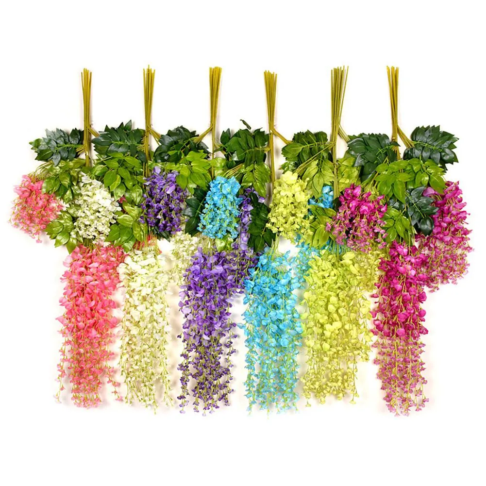 Artificial Flowers Silk Wisteria Fake Garden Hanging Flower Plant Vine Home Wedding Party Event Decor