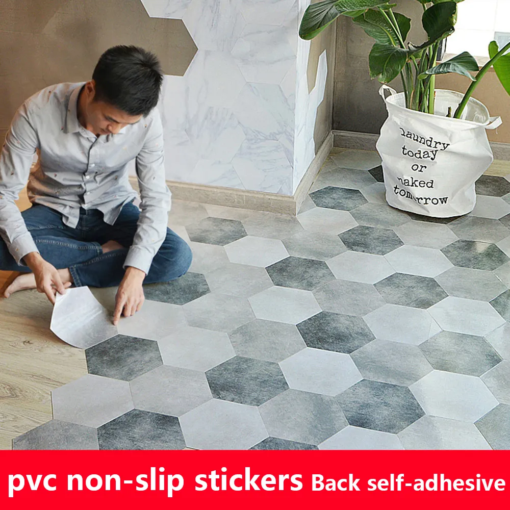 10pcs PVC Waterproof Bathroom Floor Sticker Peel Stick Self Adhesive Floor Tiles Kitchen Living Room Decor Non Slip Decal