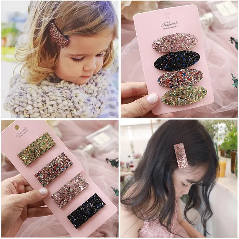 Brand New Glittery Kids Girls Snap Hair Clip Toddlers Hair Clip Barretter Children Accessories