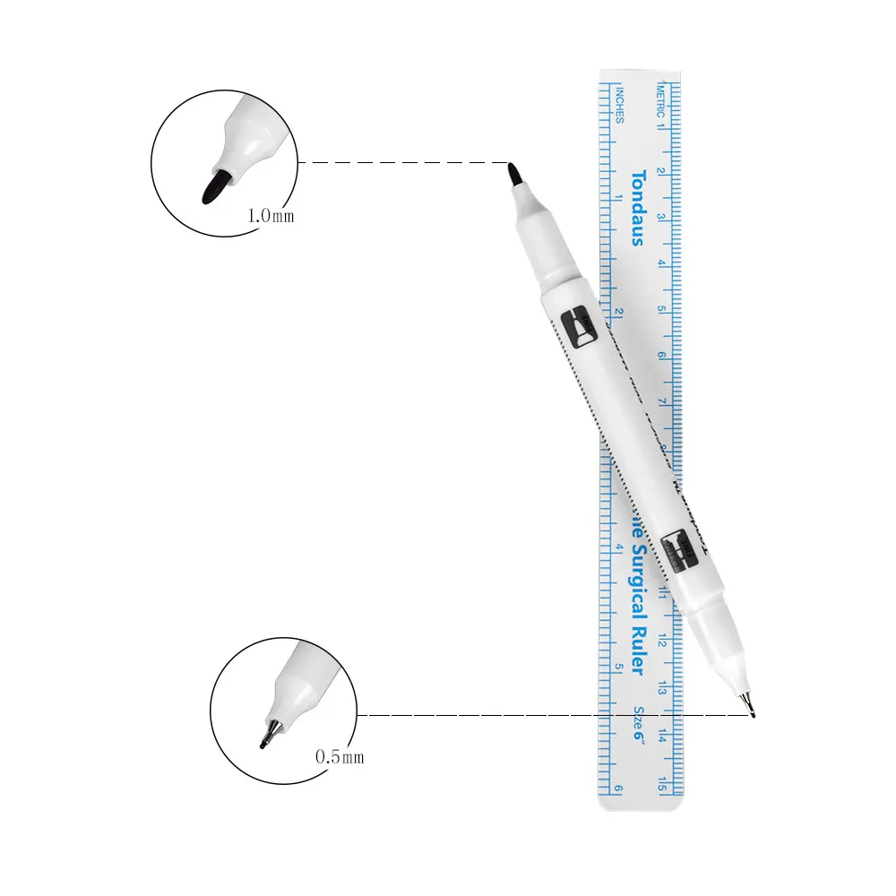 Su geçirmez çift uçlu cerrahi kaş cilt işaretleyici kalem dövme cilt markeri steril cerrahi kozmetik konumlandırma işaretleme kalemi