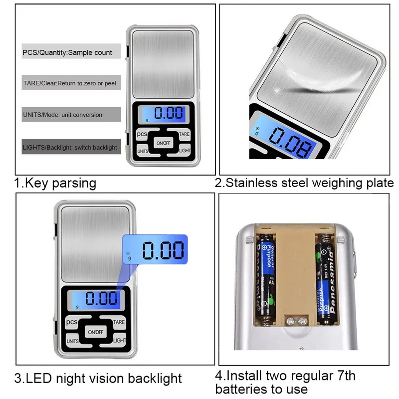 Elektronisk LCD -display Mini Digital Scales 100 200 300 500G X0 01G Pocket Jewelry Weight Scales Hög noggrannhet Väg Balance349L