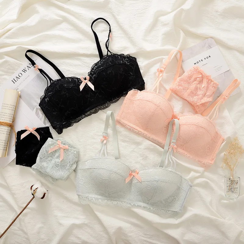 Bras Sets Sexy Bra Set Small Chest Glossy Comfortable Women Underwear Cute  Embroidery Little Bee Simple Seamless Lingerie From Vickay, $21.69