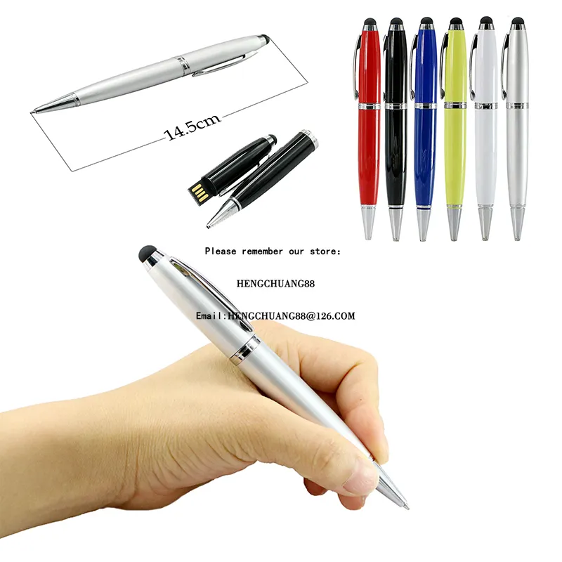 Metal Pen USB فلاش حملة 128 جيجابايت فلاش ذاكرة عصا 6 لون القلم محرك 64 جيجابايت 4 جيجابايت 8 16 32 جيجابايت بندريف USB2.0 المعلم هدية الكرة نقطة القلم يو القرص