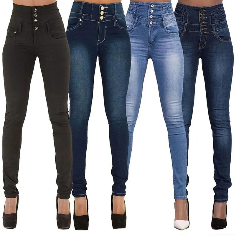 2018 New Arrival Wholesale Women Denim Pencil Pants Top Stretch Jeans High Waist Pants Jeans Plus Size ~~