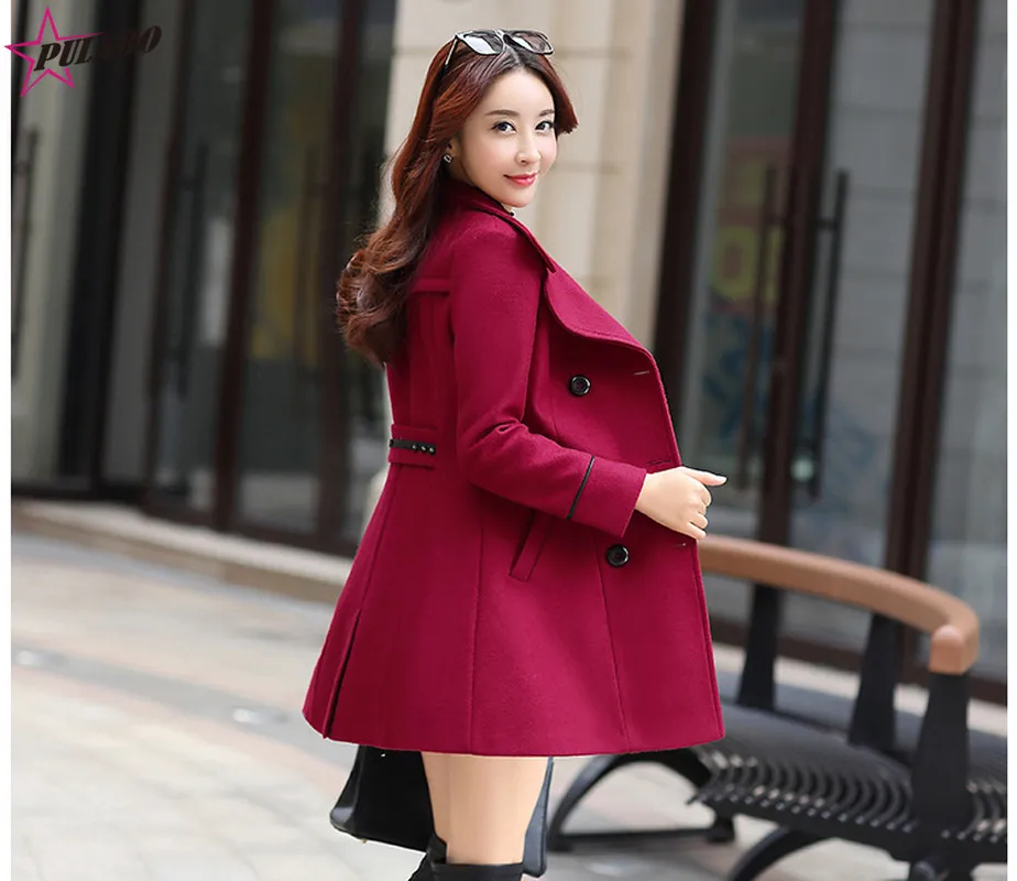 PULABO Womens Double Breasted Slim Fit Wool Blend Pea Ladies Wool Coat Long  Winter Jacket For Women From Yujiu, $53.5