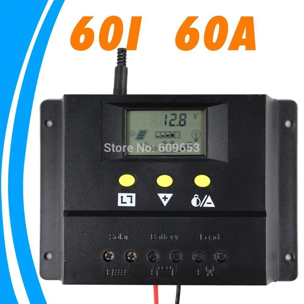 Freeshipping 60A 12V 솔라 컨트롤러 24V 패널 배터리 충전 컨트롤러 솔라 홈 시스템 실내 사용 LCD 60 Amps 솔라 충전 컨트롤러