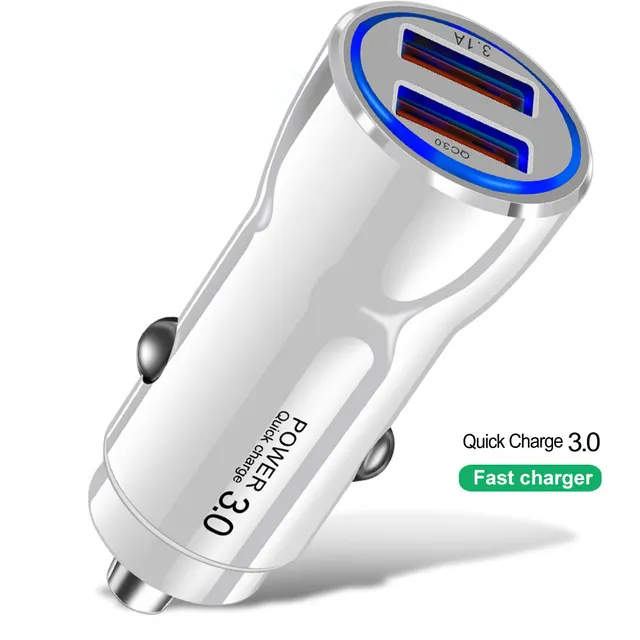 Chargeur rapide 3.0 Chargeur de voiture USB 3.1A Metal Car-Charger Mobile Phone Car Chargeur USB Charge Auto Charge 2 Port pour Samsung Huawei