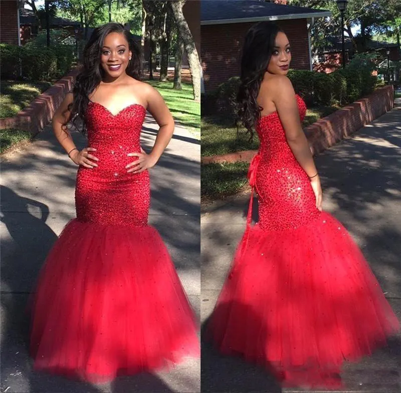 Röd Mermaid Prom Klänningar 2019 Billiga Sweetheart Backless South African Girls 2k19 Nya Evening Gowns Junior Graduation Wears