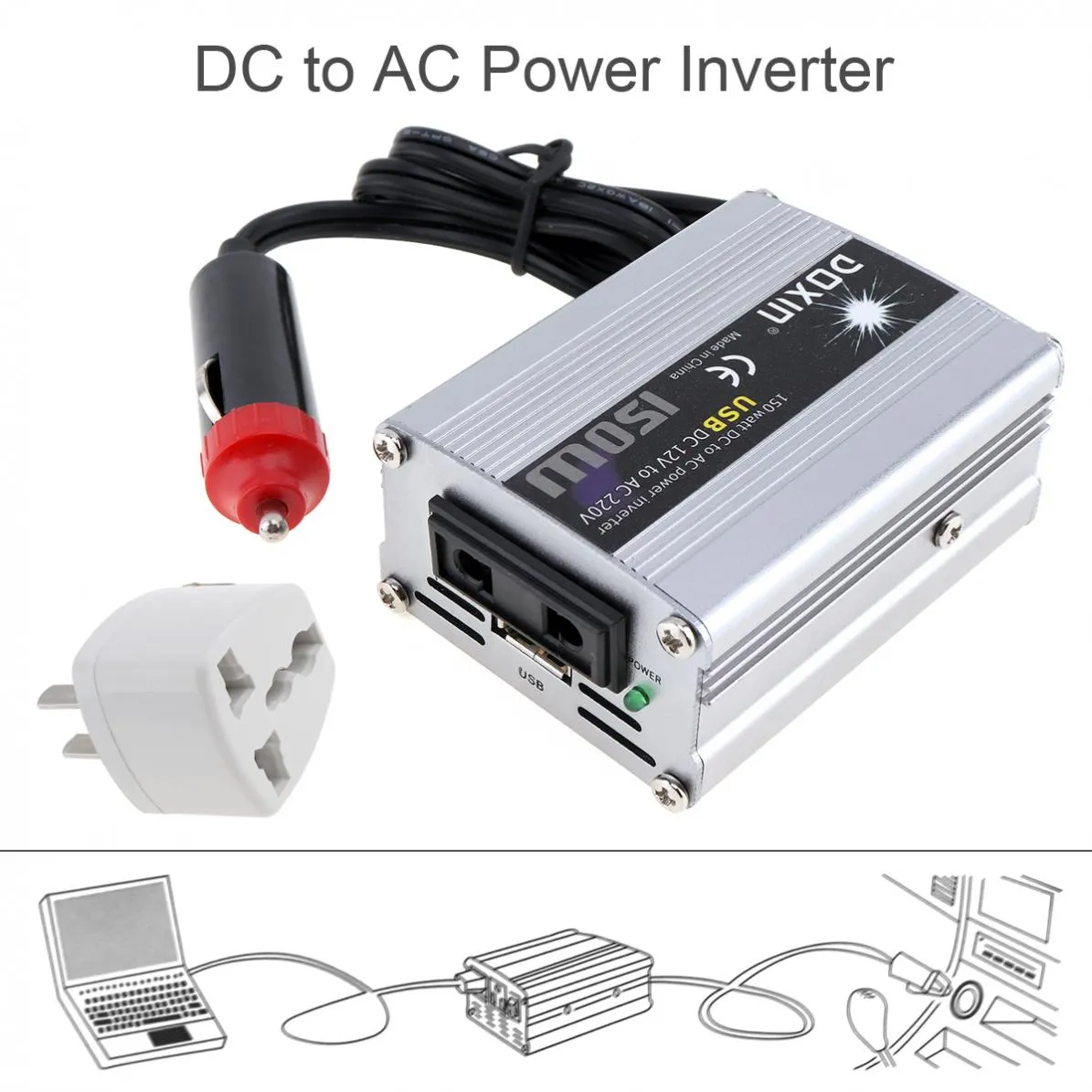 Car Power Inverter DC12V/24V to 110V 3 USB Car Voltage Converter