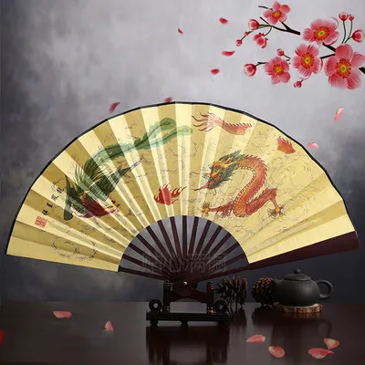 8" Antique Traditional Folding Fan Man Chinese Silk Dancing Fans Small Portable Ethnic Handicrafts Gift Hand Fan Decoration