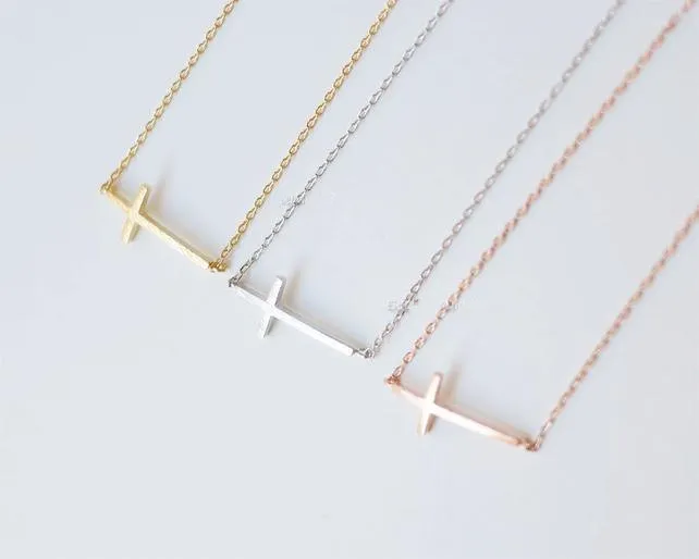 10 géométrique Horizontal Sideways Cross religion pendentif collier Simple Tiny Small Faith Christian Lucky femme mère hommes famille cadeaux bijoux