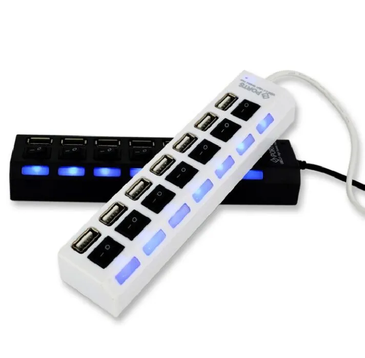 7 Port usb hub Multi LED High Speed 2.0 480Mbps Hub On/Off Switch Portable USB Splitter Peripherals Accessories For Computer