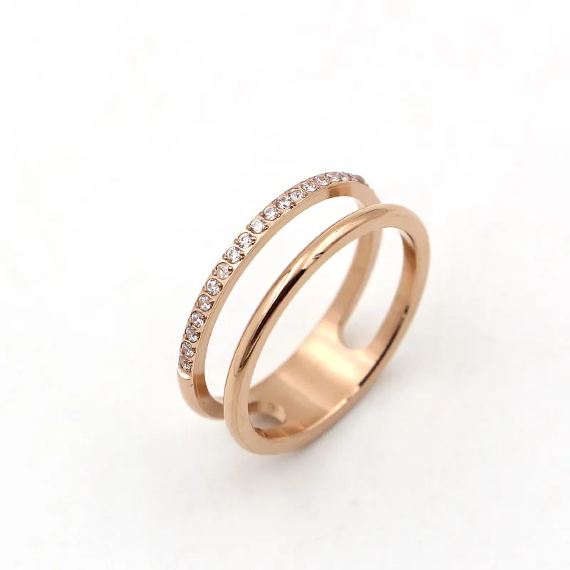 Creux double couche 21 micro diamant couples bague mode coréenne titane acier plaqué or rose couleur index ring6102576