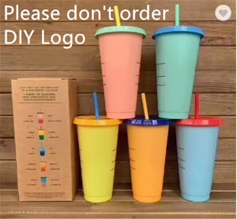 710ml Black White Straw Cup With Lid Coffee Cup Reusable Cups Plastic