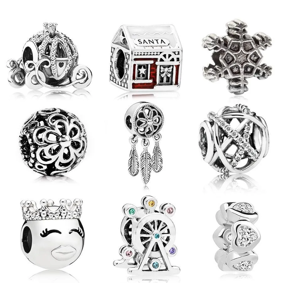 20 pièces perles de charme mélangées pour noël flocon de neige citrouille chariot couronne princesse grande roue capteur de rêves accessoires adaptés pour bijoux à bricoler soi-même