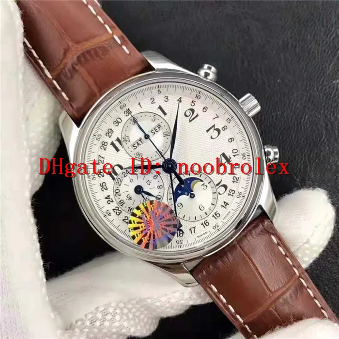 Orologio da uomo JF Master Moonphase ETA 7751 Cronografo automatico meccanico 28800 VPH Calendario annuale Acciaio 316L Zaffiro Italia Leath279M