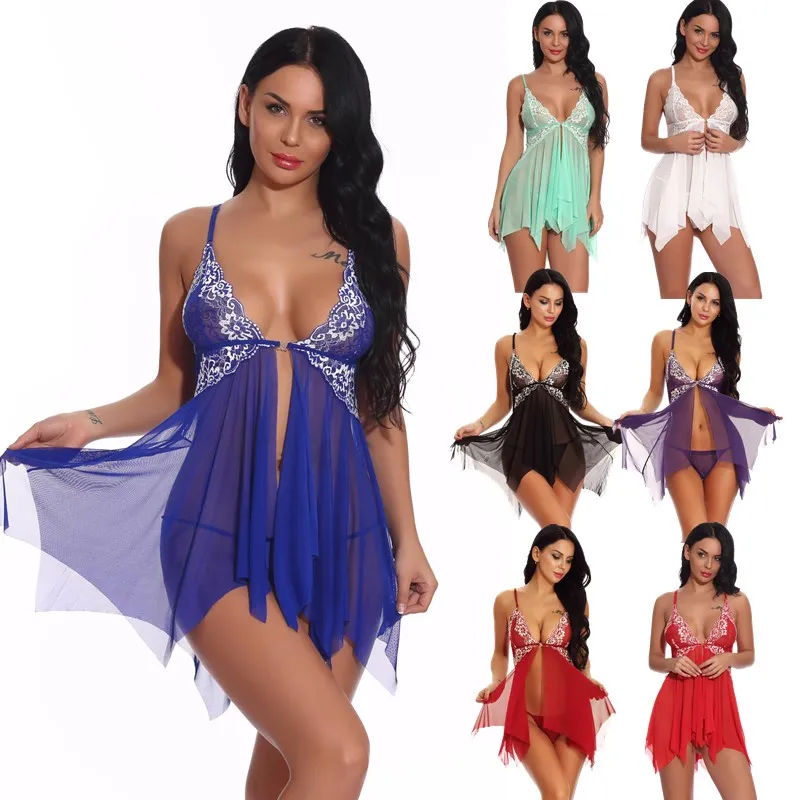 Düzensiz Hem İç Bedtime pijamalar Chemise Elbise Thong Seti Artı boyutu S-4XL MULTICOL olan kadınlar Seksi Dantel Bardaklar Geri Açık Ön Babydoll