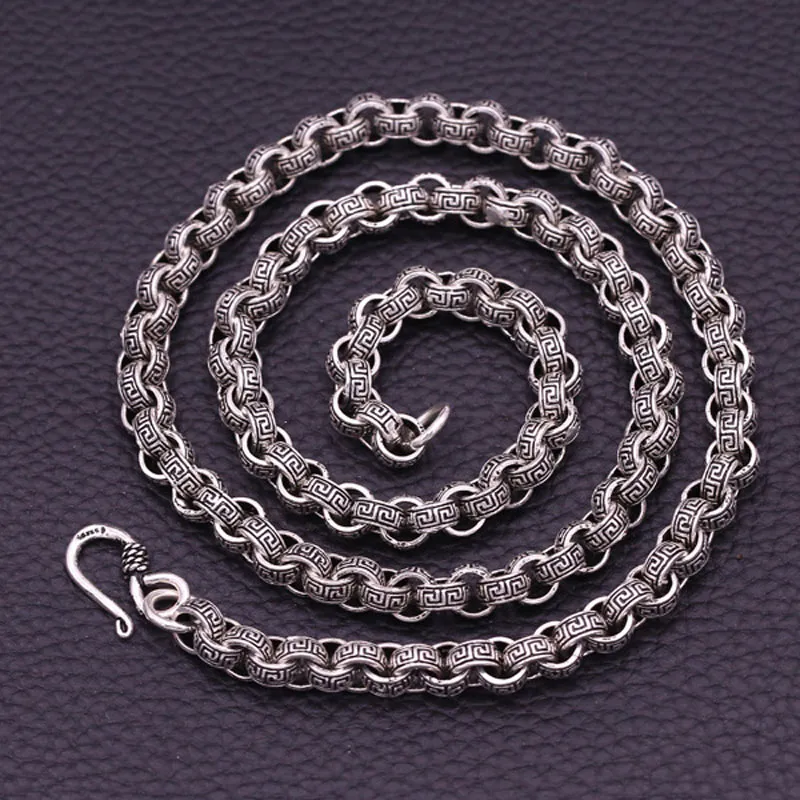 Vintage S925 Sterling zilveren kettingen persoonlijkheid 925 Thaise zilveren o kettingen hiphop heren jongens ketting geschenk 8mm 50cm / 55cm / 60cm / 65cm