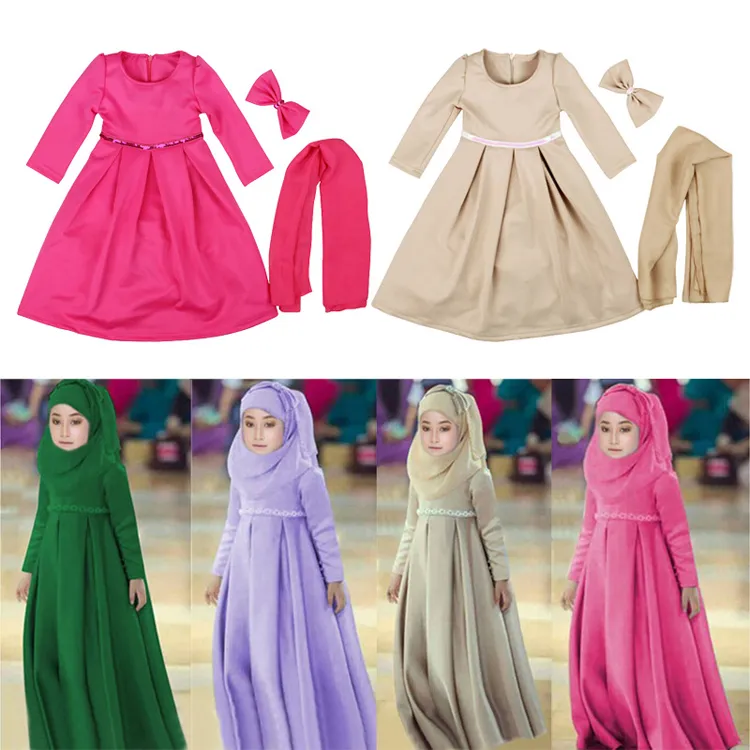 1Y-6Y Toddler Baby Kid Girl Ramadan Muslim Abaya Dubai Robe Traditional Clothing Dress Outfit Clothing Set