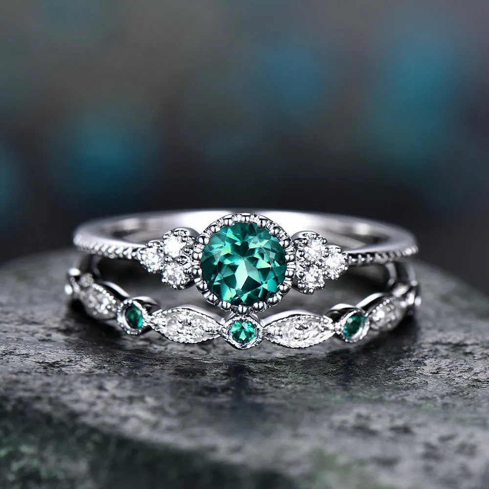 Anillos De Cristal De Piedra Azul Verde Para Mujer Anillo De