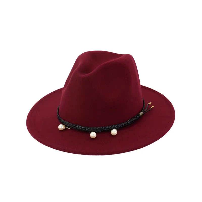 Cappelli Fedora in feltro di lana classico alla moda Nastro nero decorato con perle 12 colori Cappello derby Panama Jazz Trilby da donna