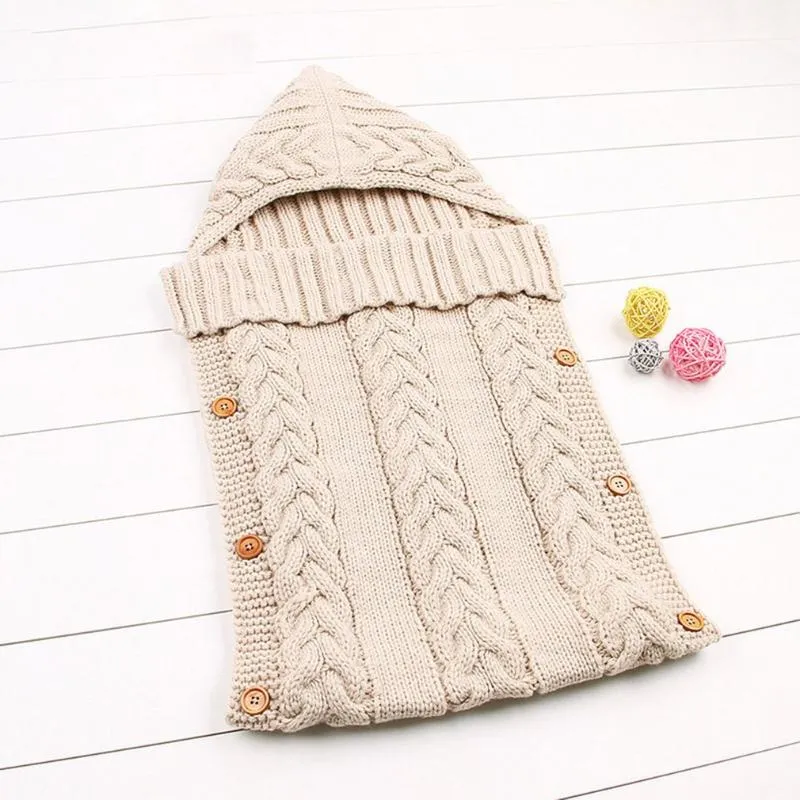 Winter Warm Baby Blankets Wood Button Tassel Cap Sweater Infants Newborn Knitting Sleeping Bag Baby Swaddle Wrap Sleeping Sack