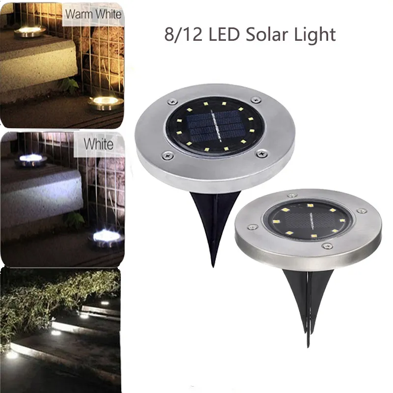 Solar Powered Ground Lamps 8/12 LED Waterproof Underground Light Great for Yard Driveway Lawn Road