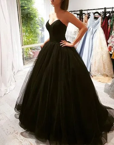 Simple negro barato largo quinceañera vestidos de fiesta 2021 bola vestido cariño corsé tulless sin espalda Simple negro barato largo quinceañera vestidos de fiesta 2021 bola vestido cariño corsé tulless sin espalda