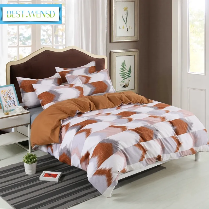 Bäst.wensd kvalitet 3d sängkläder uppsättning geometriska gitter print duvet täcken set sängkläder med örngott säng vanlig färg 2 / 3pc