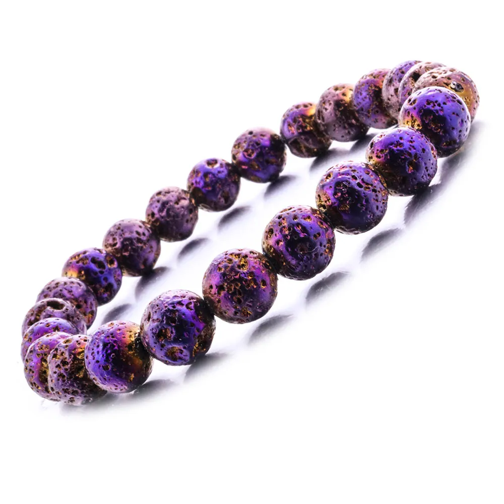 Novo Electroplate de 8mm Lava Pedra Árvore de Vida Braceletes DIY Vulcão Difusor de óleo essencial Chakra Pulseira Jóias