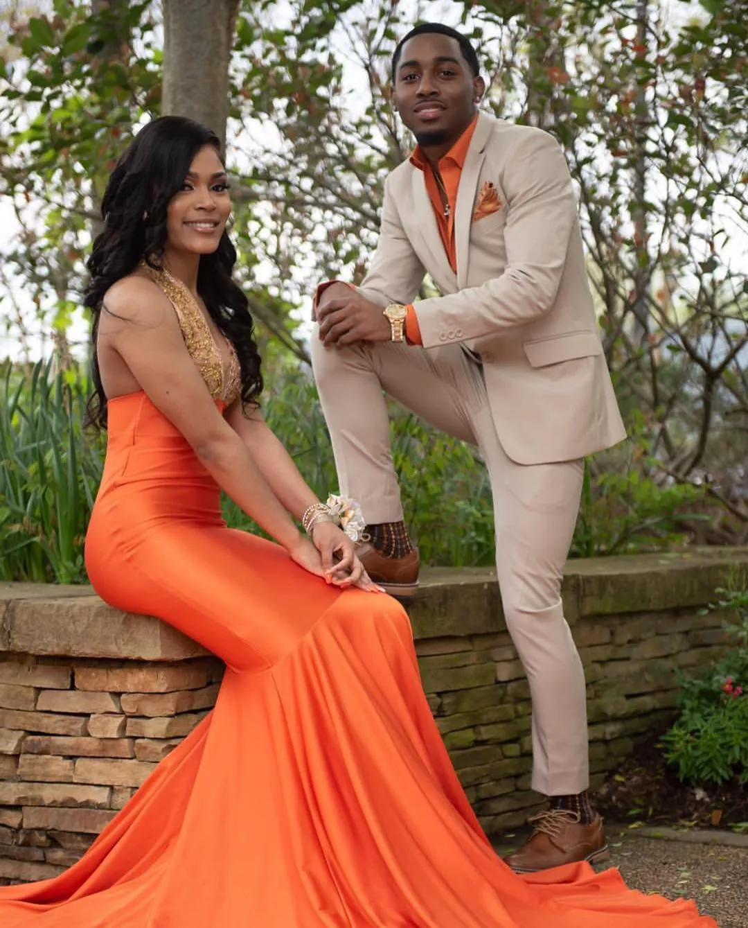Orange and grey prom shop