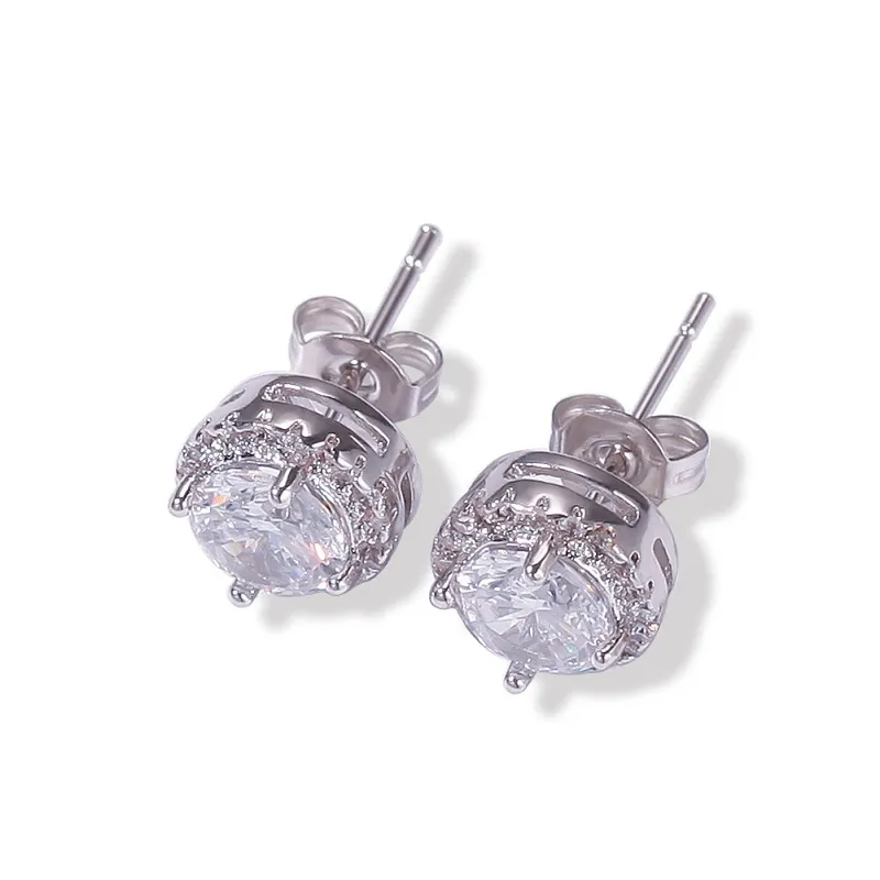 Boucles d'oreilles Hip Hop pour hommes, bijoux à la mode, noir, argent, diamant simulé, rond, cadeau