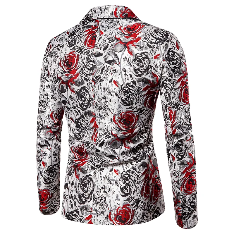 Luxury Men Suit Jacket Floral Blazer Masculino Rose Printed aftonklänning Casual Blazer Men Single Button Slim Fit Jacket281L