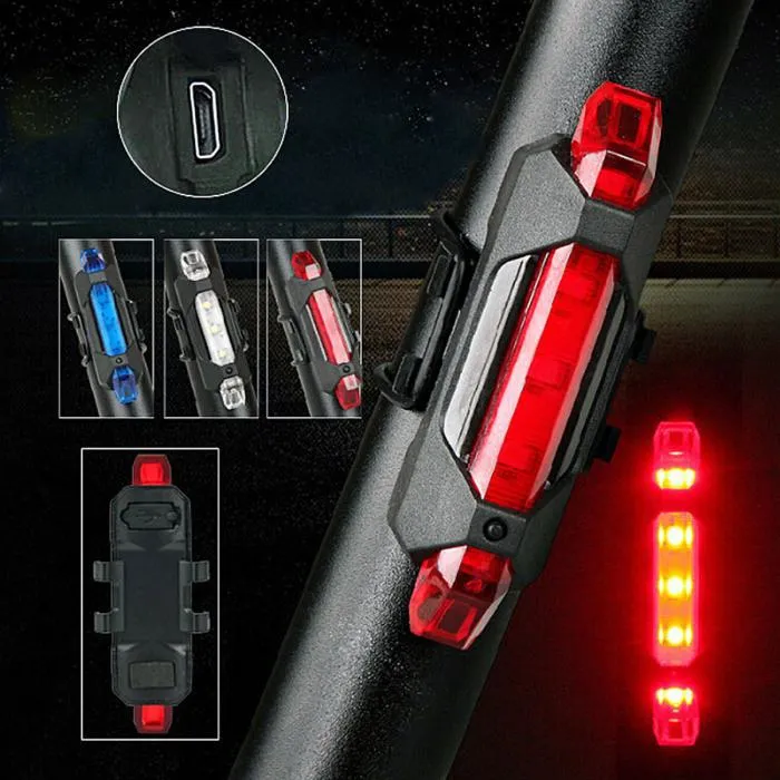 USB 충전식 자전거 LED 테일 라이트 자전거 안전 사이클링 경고 후면 램프 자전거 액세서리