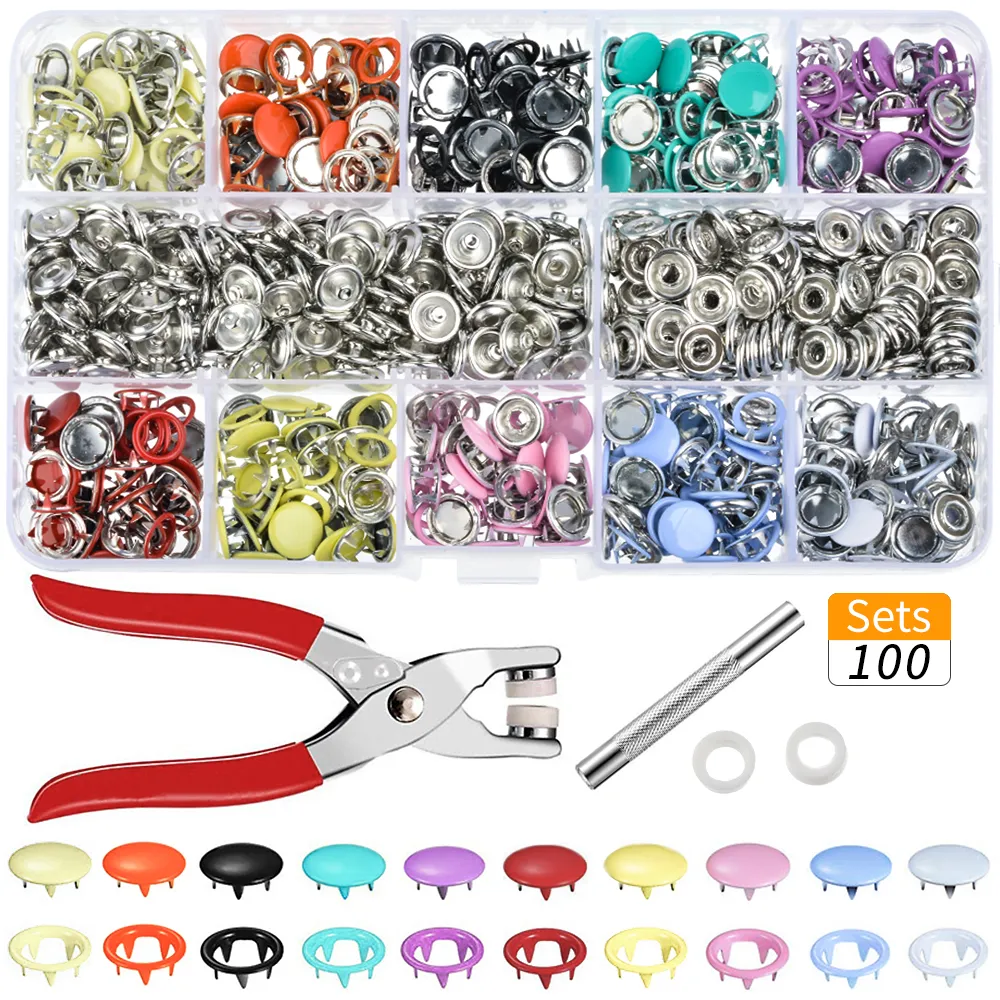 HOOMALL 100 PCS / SETS 10 CORES METAL SEWING BOTÕES Press Press Studs Sewing CRAFT FASTENE SNAP CLIES CRAFT CRAFT Ferramenta botões para roupas