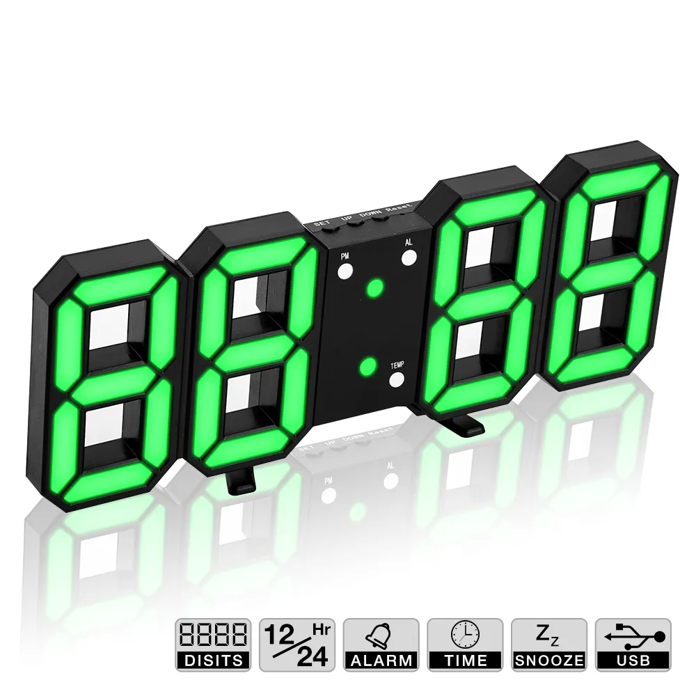 Heet! 3D LED Wandklok Moderne Digitale Tafel Klokhorloge Desktop Alarm Nachtlampje Saat voor Thuis Woonkamer