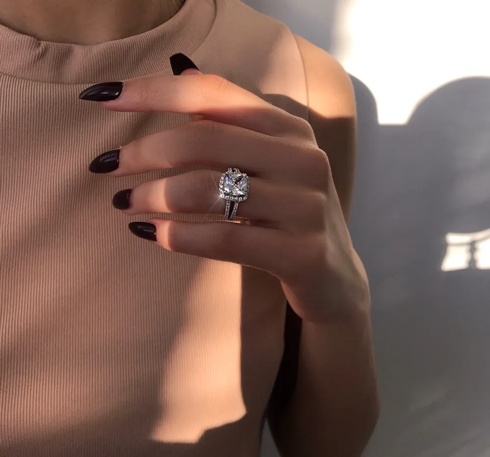Moda rocznicowy pierścionek 925 Srebrny pierścionek zaręczynowy Diamond Pierścienie weselne dla kobiet biżuteria z palcem 4808167