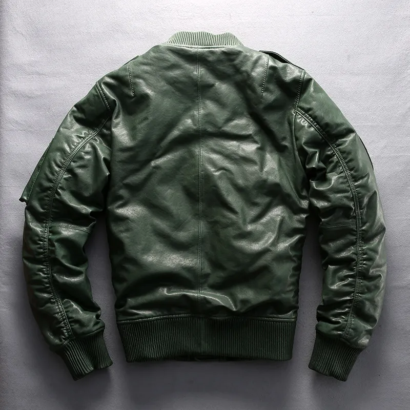 Avirex 2024 Mens Genuine Leather Down Coat Vintage Sheepskin