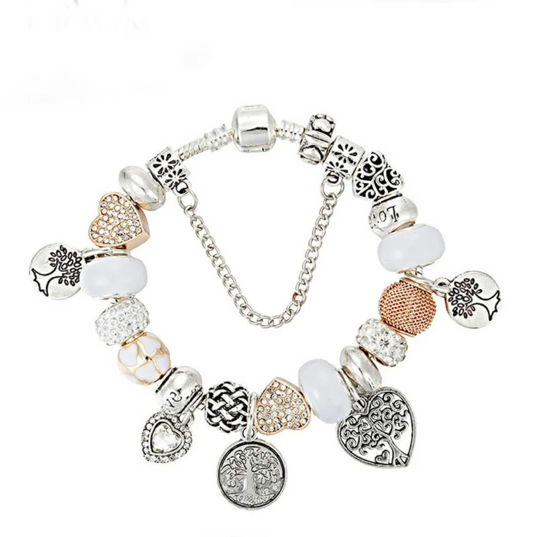 Venta al por mayor-Diseñador Charm 925 Pulseras de plata para mujer Life Tree Pendant Bangle Love Charm beads como regalo Diy Accesorios de joyería de boda