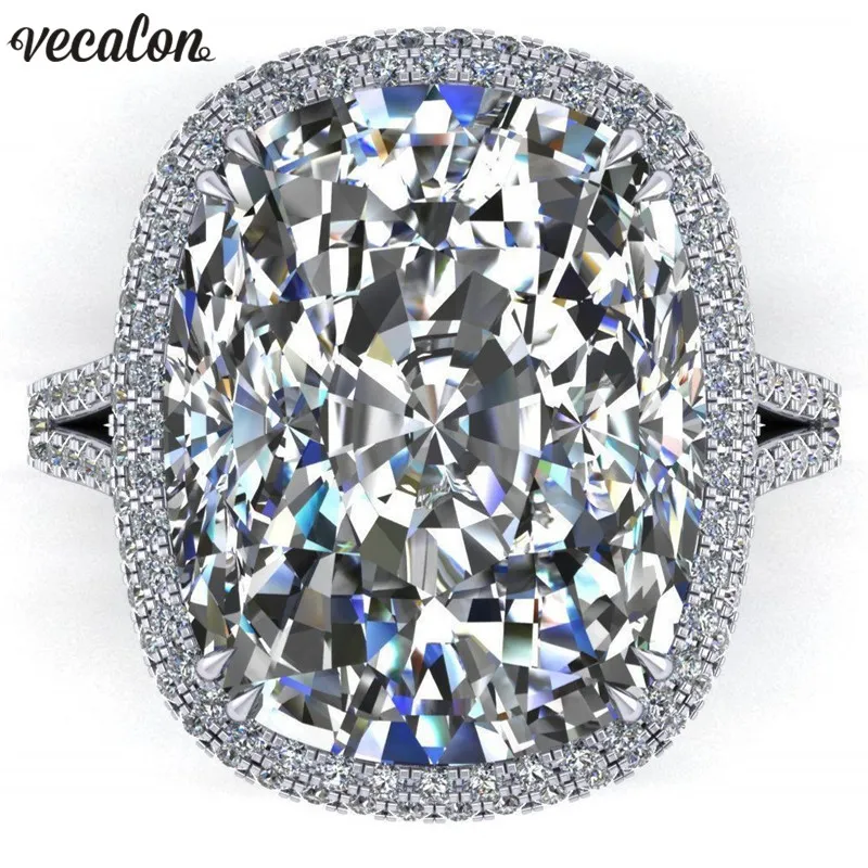 Vecalon 2019 Big Promise Ring 925 sterling silver Cushion cut 8ct Diamond Cz Engagement Wedding band rings for women Men Jewelry