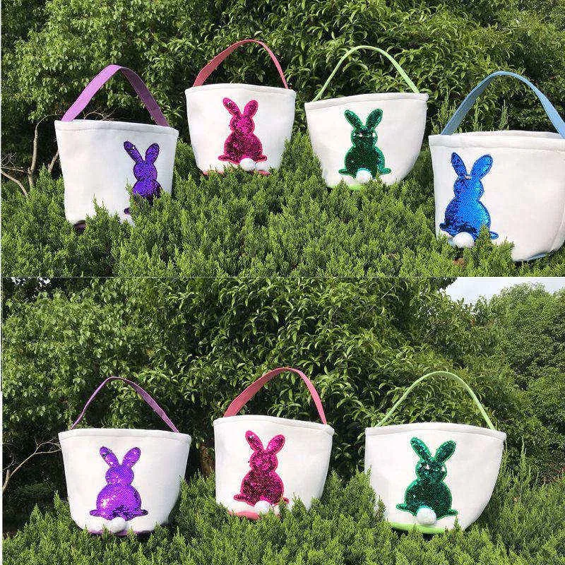 Meerjungfrau Pailletten Ostern Korb Leinwand Kaninchen Taschen Bunny Aufbewahrungstasche DIY süße Ostern Geschenk Handtasche Kaninchen Ohren legen Ostereier Körbe