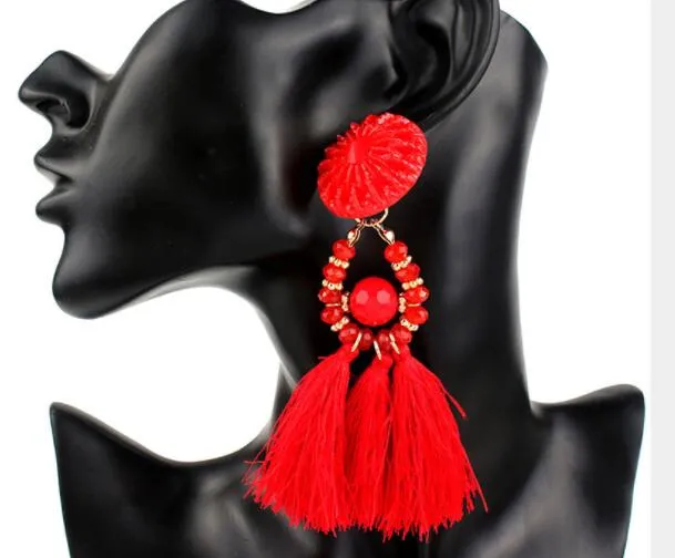 Bohemian Long Statement Tassel Drop Earrings Lyxhartspärlor Tassel Örhängen för kvinnor 9 Färgval Dangle Örhängen GB57