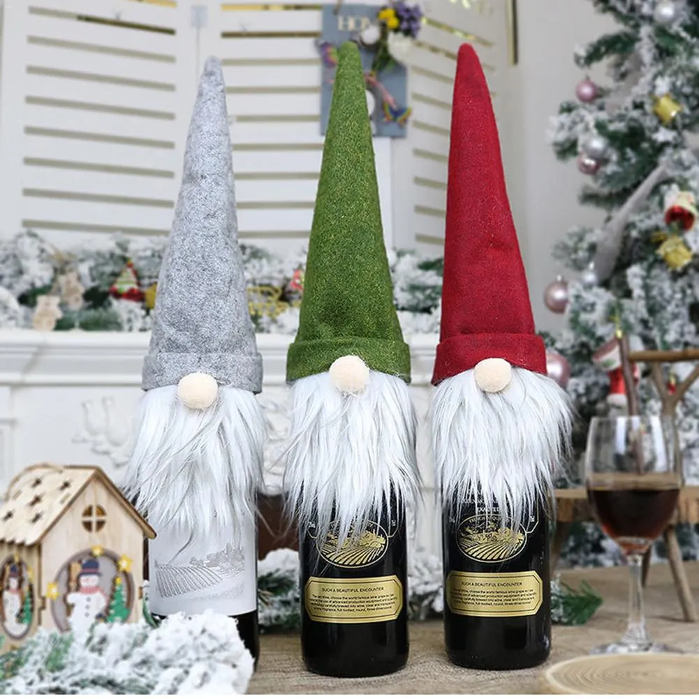 Custodia per bottiglie di vino senza volto natalizio Nordic God God Babbo Natale Decorazione di copertura per bottiglie di vino Champagne